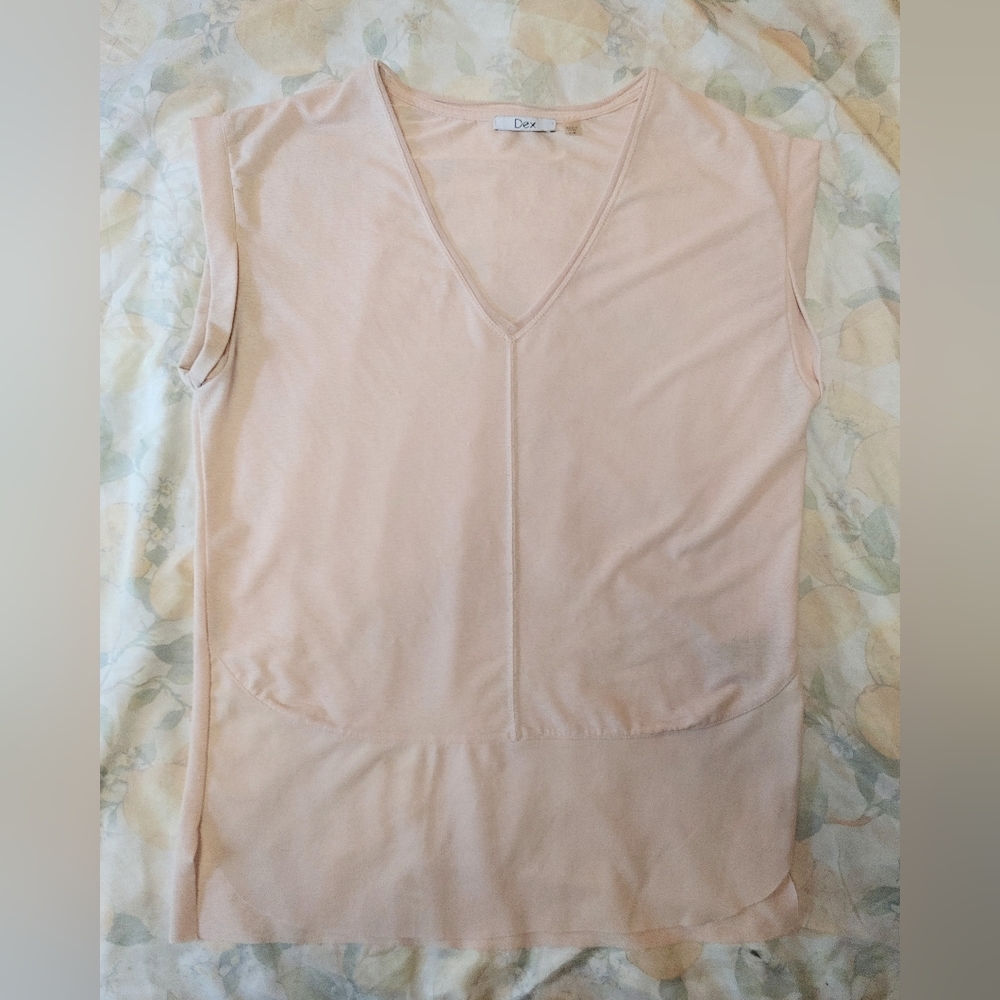 DEX Blush Pink Sheer V- Neck Blouse Size Small